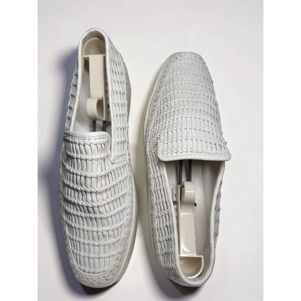 Vince Woven White Leather Stafford Platform Slip On Shoes 38 US Size Lk Nw
